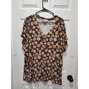 Philosophy Woman 2X Dark‎ Floral V-neck Top Plus Size Fall Colors Comfy Soft